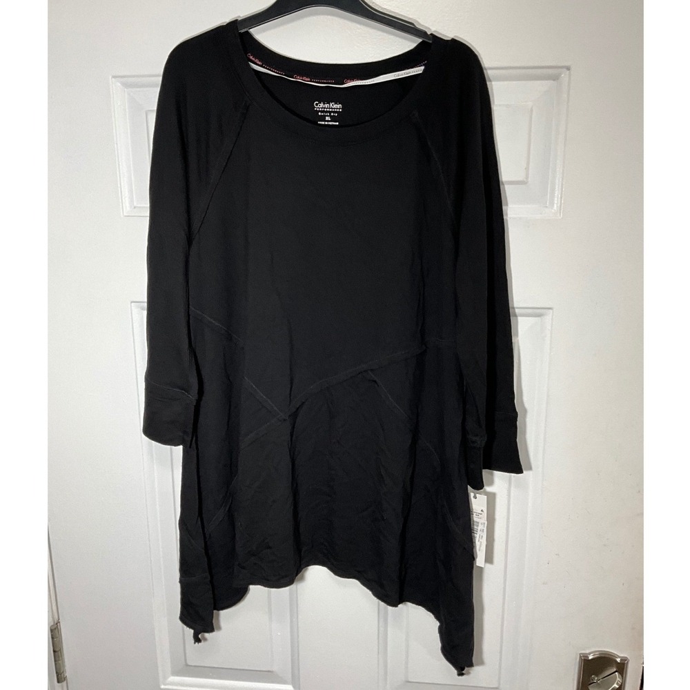 Calvin Klein Performance Womens XL Black Quick Dry Handkerchief Hem Top PF6T0537